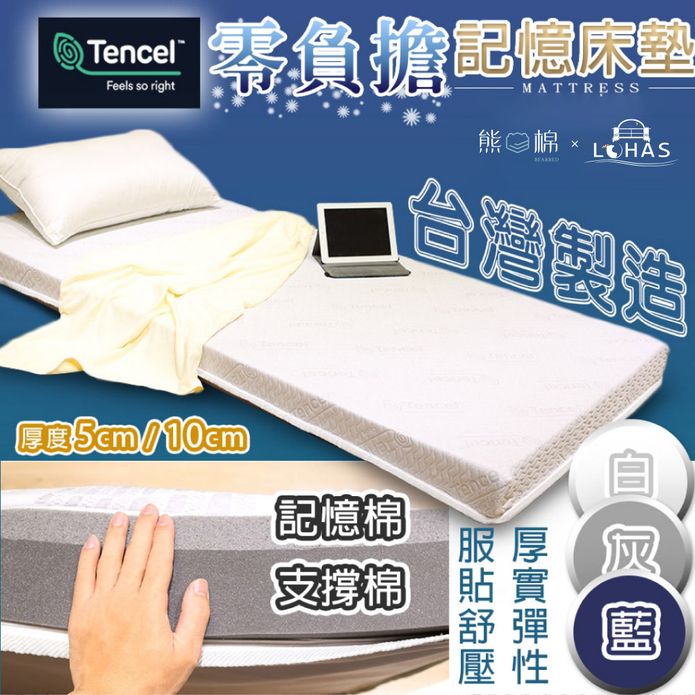 〖 熊棉 x 樂活家居 〗【臺灣製造】『厚度5公分、10公分』零負擔天絲記憶床墊